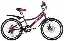 Велосипед NOVATRACK 20" ALICE пурпурный,  стальная рама, 6 скор., Shimano TY21/Microshift TS38, диск