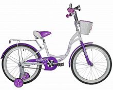 Велосипед NOVATRACK 20" BUTTERFLY, белый-фиолетовый, тормоз ножной, крылья и багажник